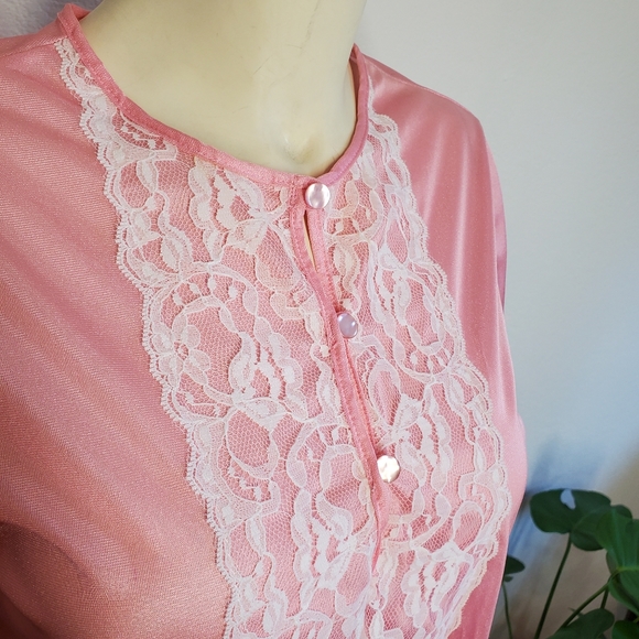 Vintage 60s Pajamas Set Pants Lace Pink - Picture 8 of 9
